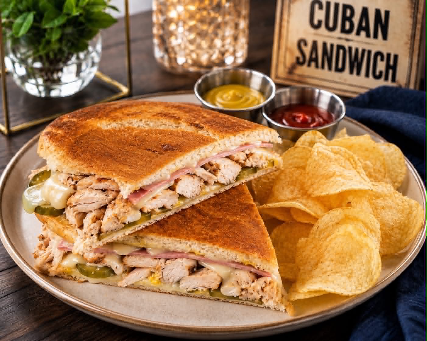 Pressed Cuban sandwich with melted cheese and pickles at Sea Turtle Cafe, Rawai